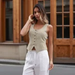 Chic Striped Sleeveless Linen Vest for Effortless Summer Style - Image 5