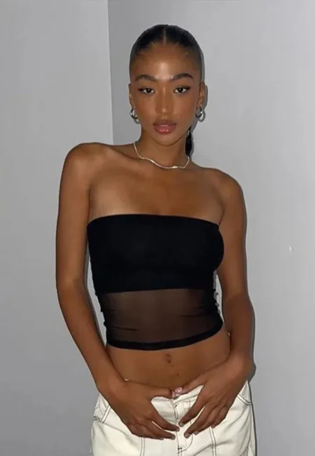 Luxe Black Bandeau Crop Top - Soft Stretch Polyester Vest