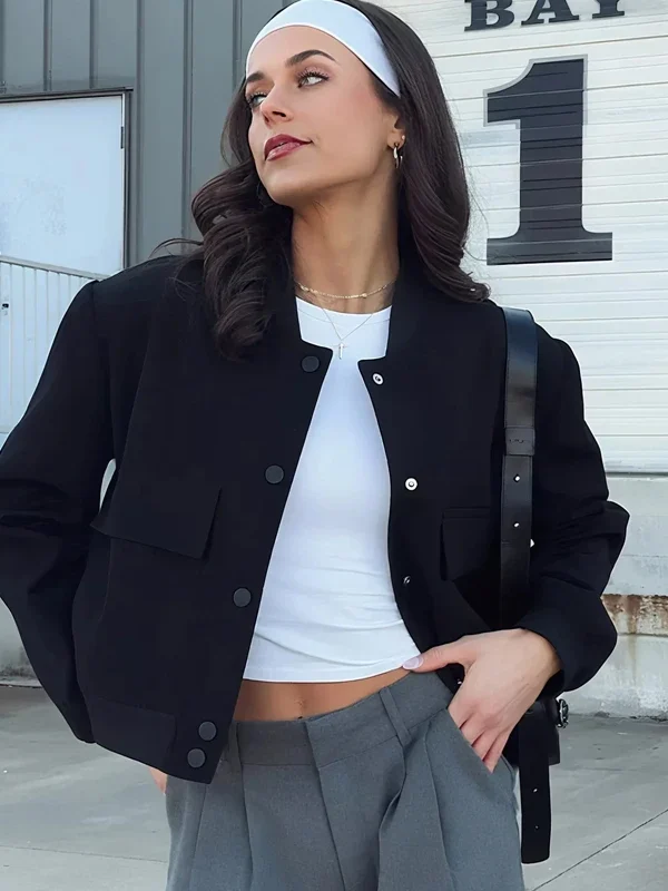 Chic Cropped Black Bomber Jacket for Effortless Style