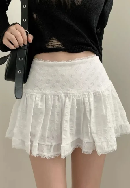 Y2 K Ruffled Lace Trim Mini Skirt for Summer Elegance