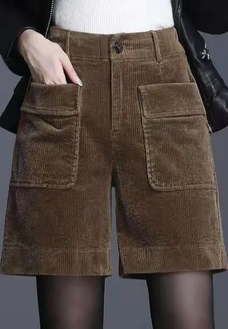 Autumn Comfort: Women's Corduroy Wide Leg Pocket Shorts