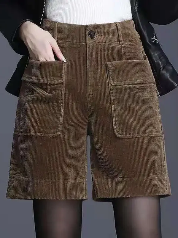 Chic Women's High Waist Corduroy Wide Leg Split Pocket Shorts