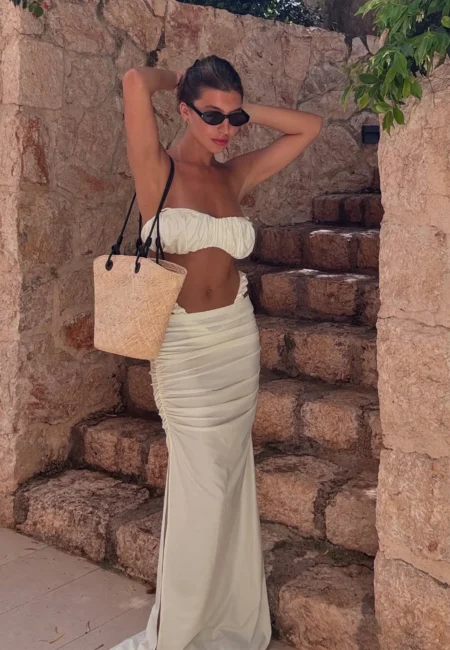 Ruched Bandeau Bikini with High-Cut Skirt - Wire-Free Summer Set