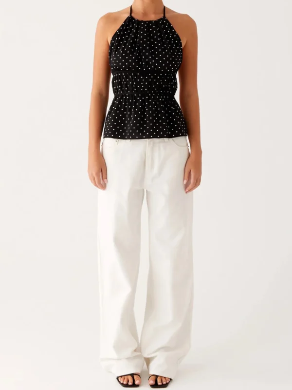 Chic Women's Backless Dot Print Summer Halter Tank Top