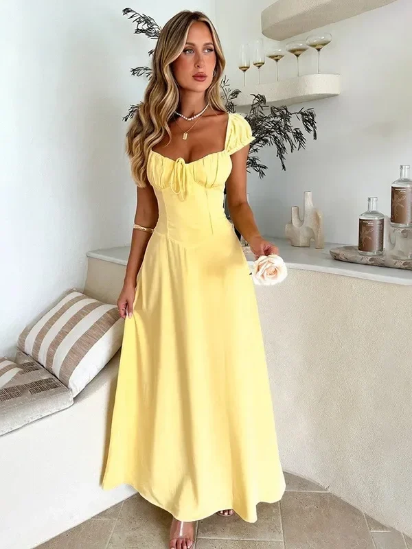 Chic Ankle-Length Summer Dress with Empire Waist Design