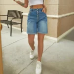 Edgy Vintage Washed Mid-Rise Ripped Denim Shorts Women