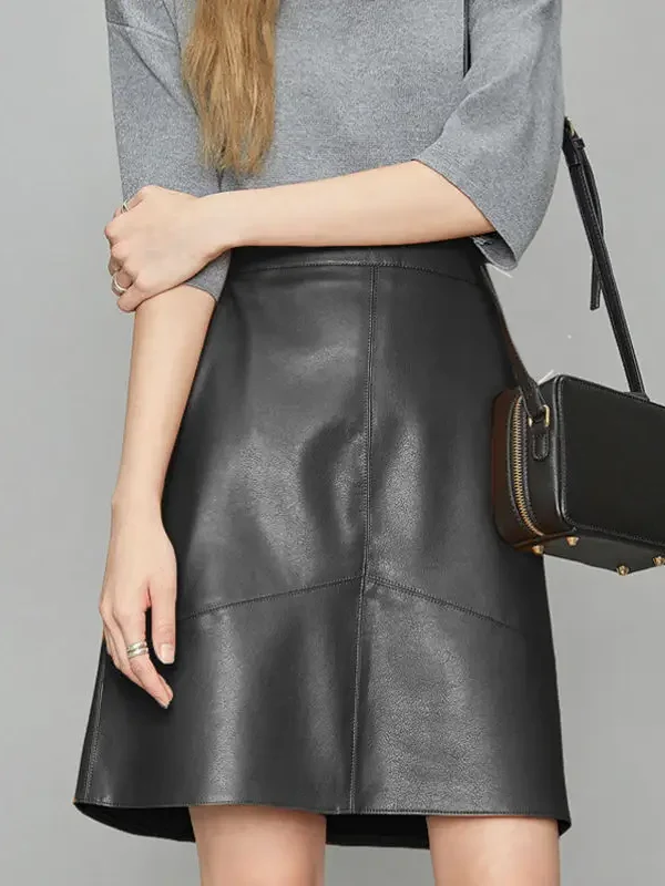 Chic High-Waist A-Line PU Leather Skirt for Autumn/Winter