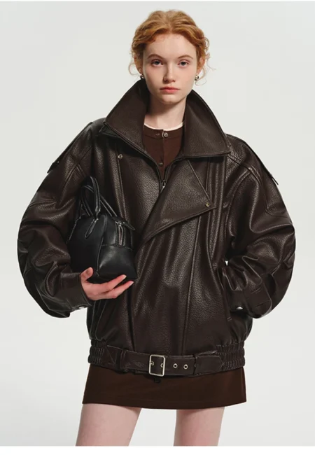 Luxe Brown Oversized Faux Leather Jacket - Bold Style Statement