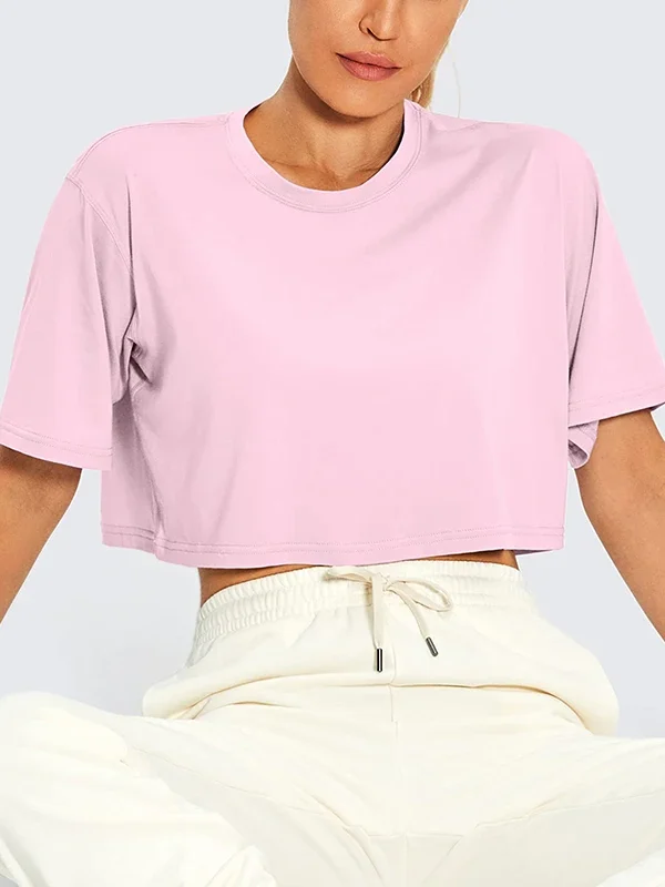 Harajuku Shirt Funny Y2K Women Crop Tops Casual Female Pink Crop Tops T-shirt Round Neck Short Loose Tee Shirt Summer Streetwear