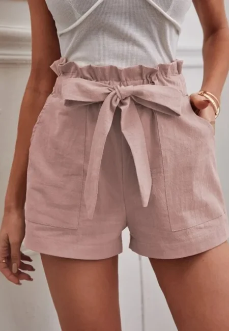 Comfortable White Summer Shorts Women Pockets Drawstring Casual