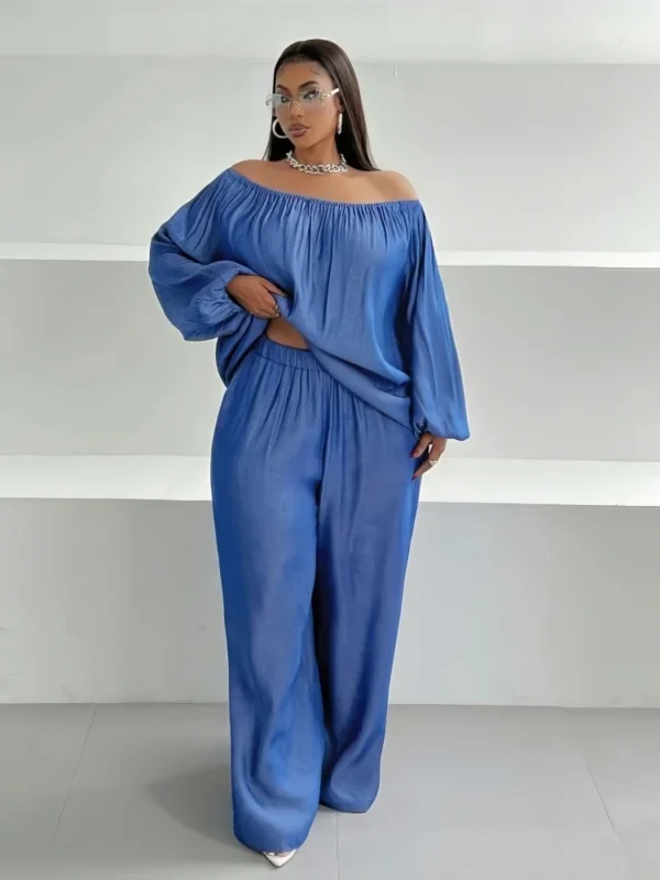 Chic Plus Size Spring Set: One Shoulder Top & Wide Leg Pants