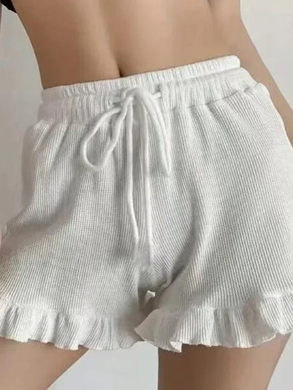 Casual Elastic-waisted Sweatpants Fashion Y2K Summer Waffle Shorts High Waist Lace Hot Pants Women Ruffled Shorts