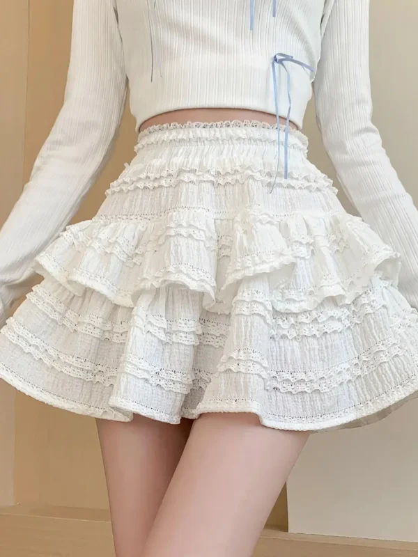 High-Waist Ballet Lace Half Skirt for Effortless Elegance