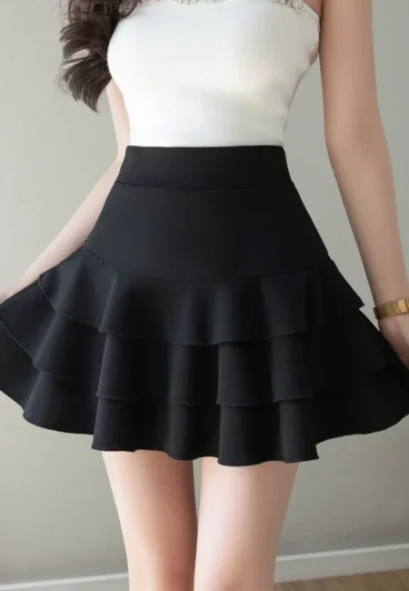 Black A-Line Mini Skirt Empire Waist Flattering Summer Fashion