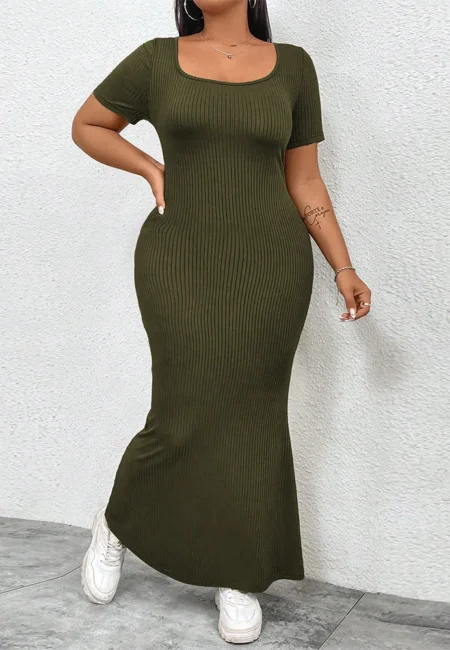 Army Green Backless Summer Dress - Ruffle A-Line Style 2 XL-3 XL