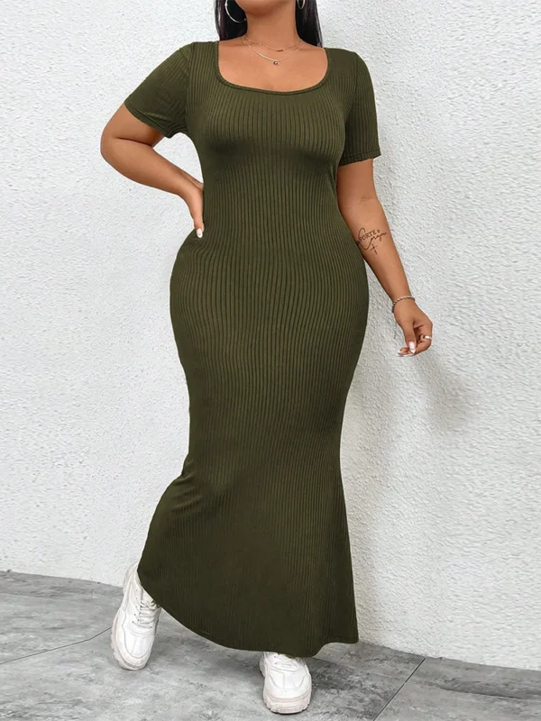 Army Green Backless Summer Dress - Ruffle A-Line Style 2 XL-3 XL
