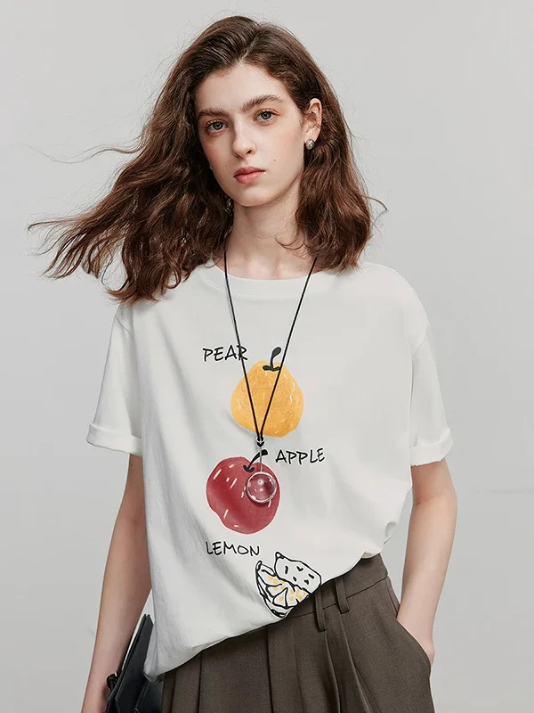 TOYOUTH Women Short Sleeve T shirt  Summer New Fruit Printed Casual Tops 8521053