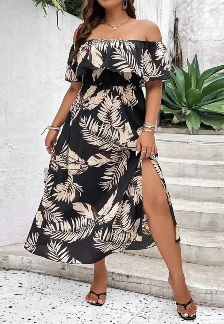 Ruffled One-Shoulder Print Dress - A-Line Event Wear