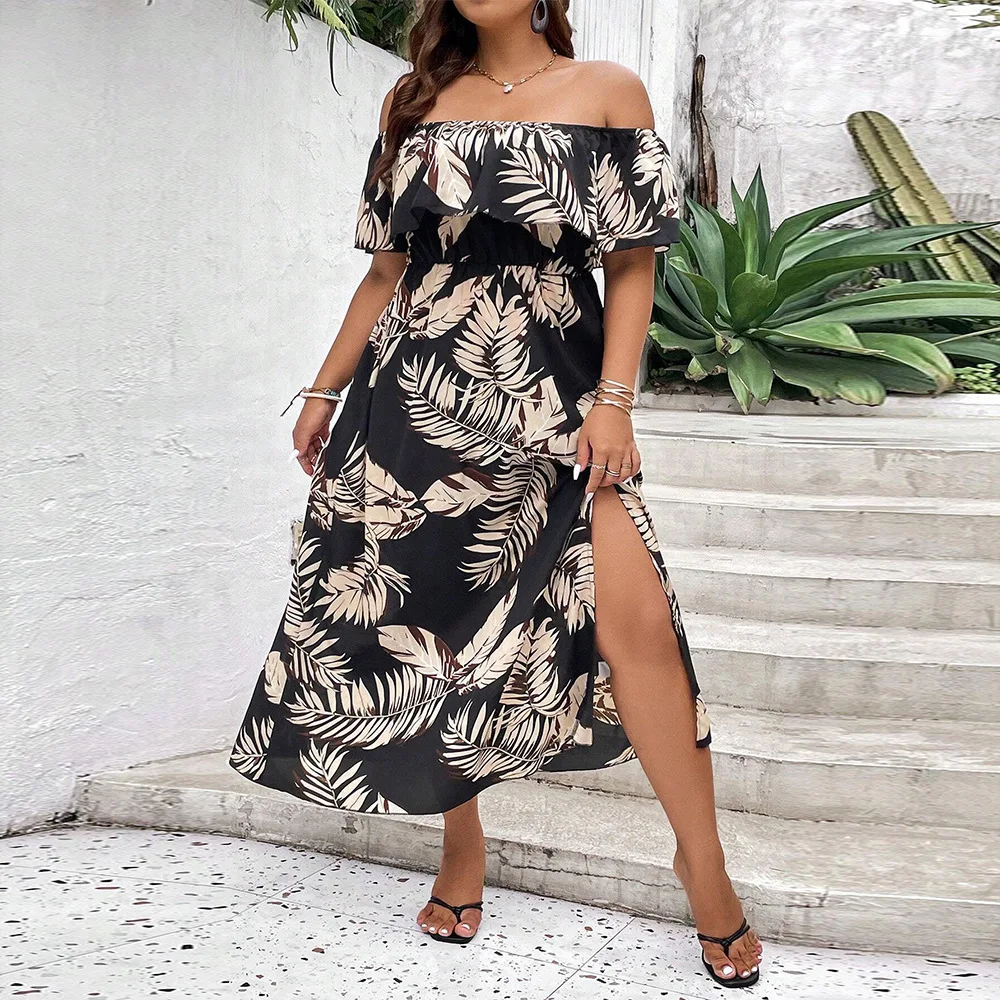 Kf-Sebc93Cd610604F678E61986Eda618A12W Ruffled One-Shoulder Print Dress - A-Line Event Wear