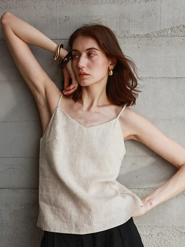 Stylish 100% Linen V-Neck Crop Top for Summer Fun