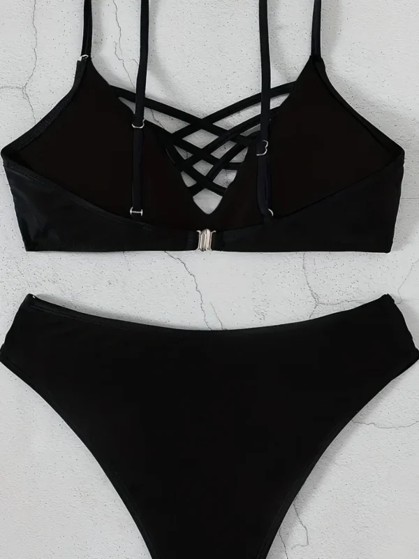 Hot Sale Of The Season New Triangle Snake Skin Hollow out Cross BIKINI Swimsuit Women's Swimwear Rope Striped Design Chinese Ori