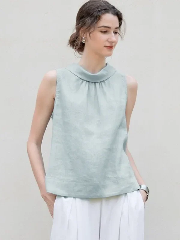 Chic Vintage Linen Sleeveless Top for Effortless Summer Style