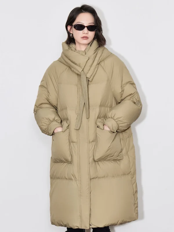 TOYOUTH Women Down Jacket  Winter 90% White Duck Fox Collar Thick Hooded Coat Horn Button Warm Long Overcoat