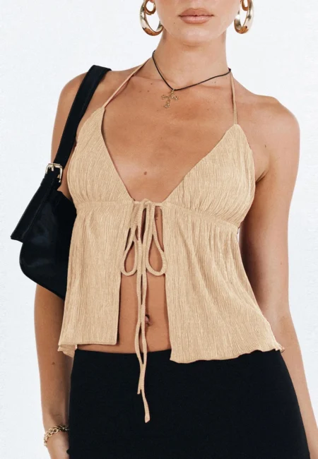 Y2 K Front Tie Crop Top - Hollow Out V-Neck Summer Essential
