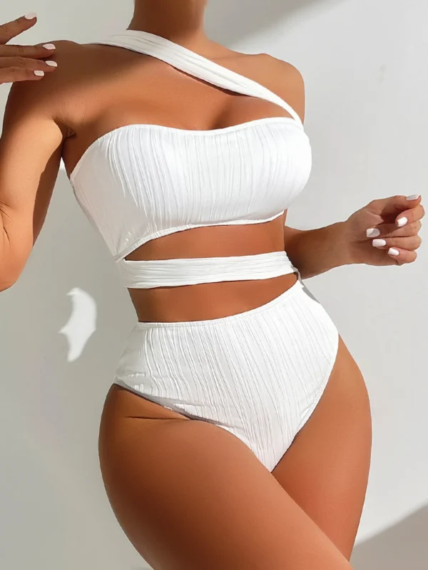One Shoulder Bikinis Sets  Women White Hollow Out Push Up High Waist Swimsuit Summer Bathing Suit Two Piece Swimwear