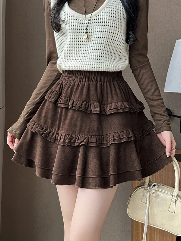 Luxurious Velvet Ruffles A-Line Skirt for Chic Winters