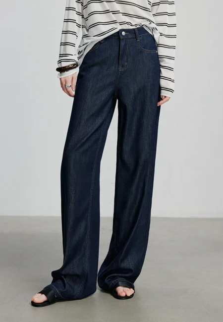 Luxe Wide-Leg Denim Pants - Flattering Cotton Blend Jeans