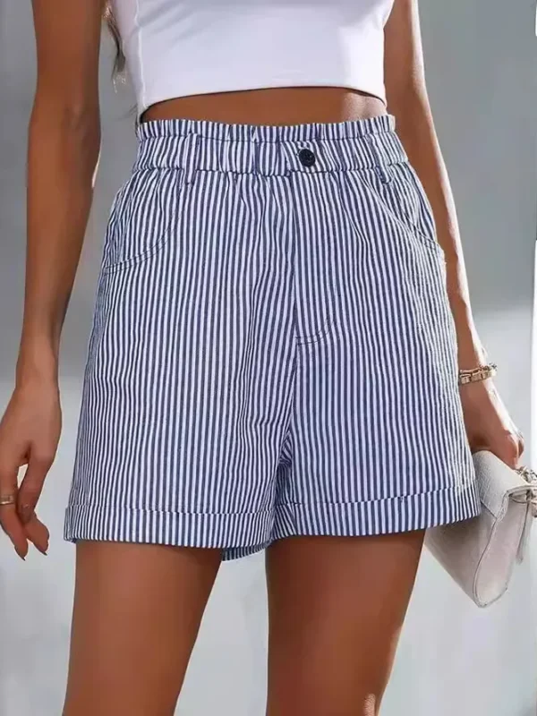 New summer casual pocket striped casual shorts women's wear