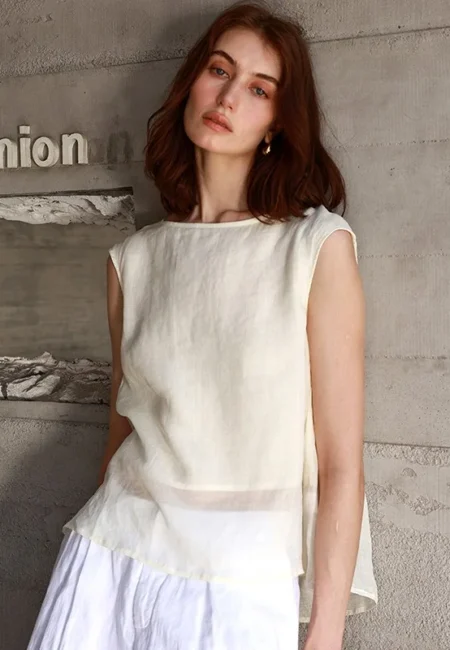 Luxurious Ramie Linen Sleeveless Top - Breathable Summer Blouse