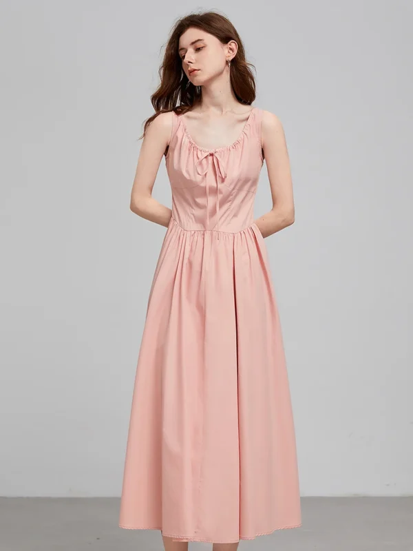 Elegant Pink Midi Dress for Women - Summer A-Line Style