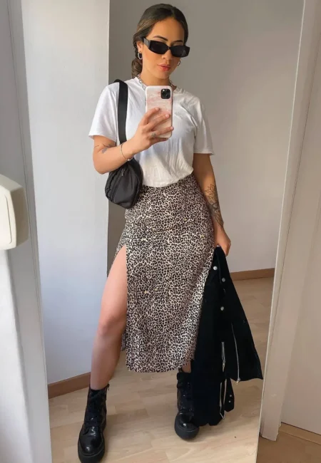 Spring Polka Dot High Waist A-Line Skirt - Floral Prints