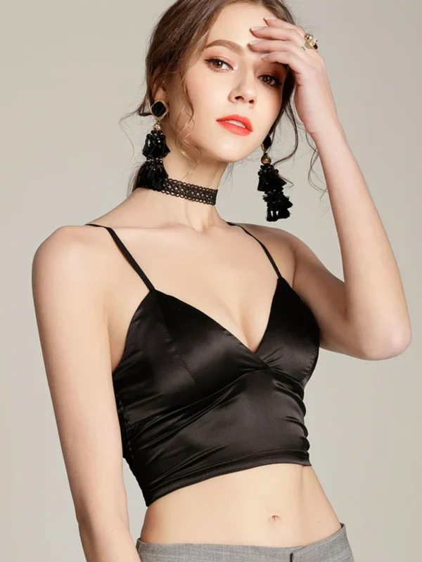 Female   Satin Crop Tops Women Short Solid  Ladies Vest Tops Fashion Streetwear Tank Top Tube Black White Party Club