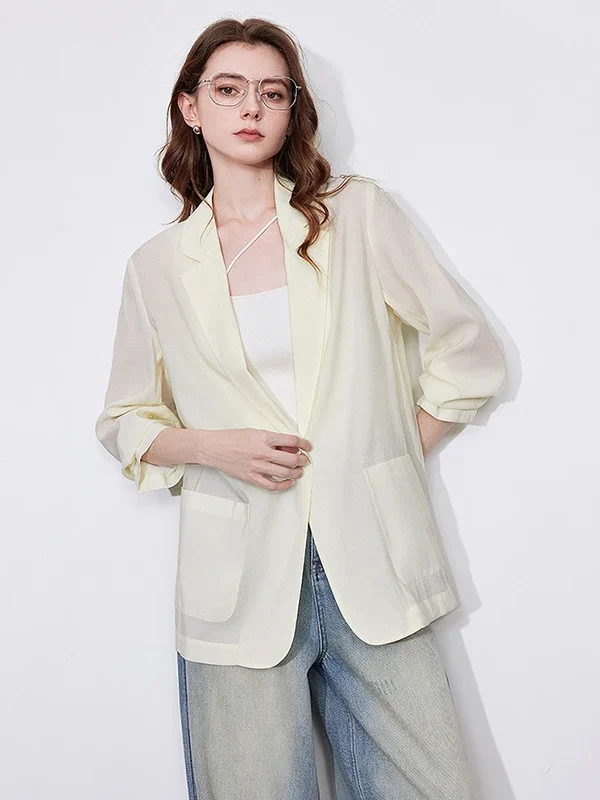 TOYOUTH Women Blazer  Spring New Jacquard Pattern OL Style Turn Down Collar Lightweight Shirt Jacket