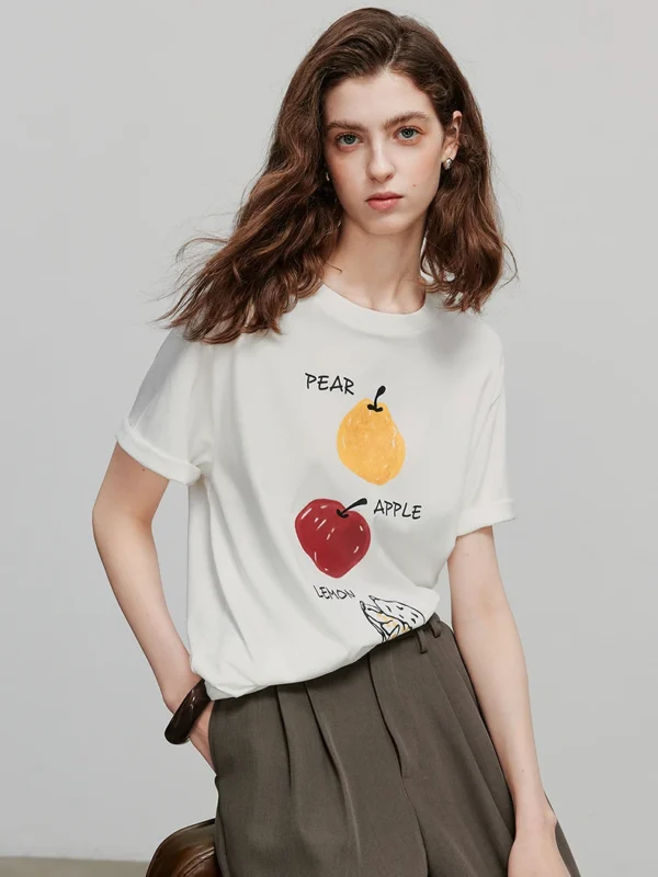 TOYOUTH Women Short Sleeve T shirt  Summer New Fruit Printed Casual Tops 8521053