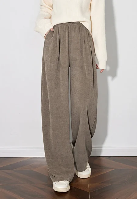 Velvet Wide Leg Casual Pants for Women - Cozy Autumn Style
