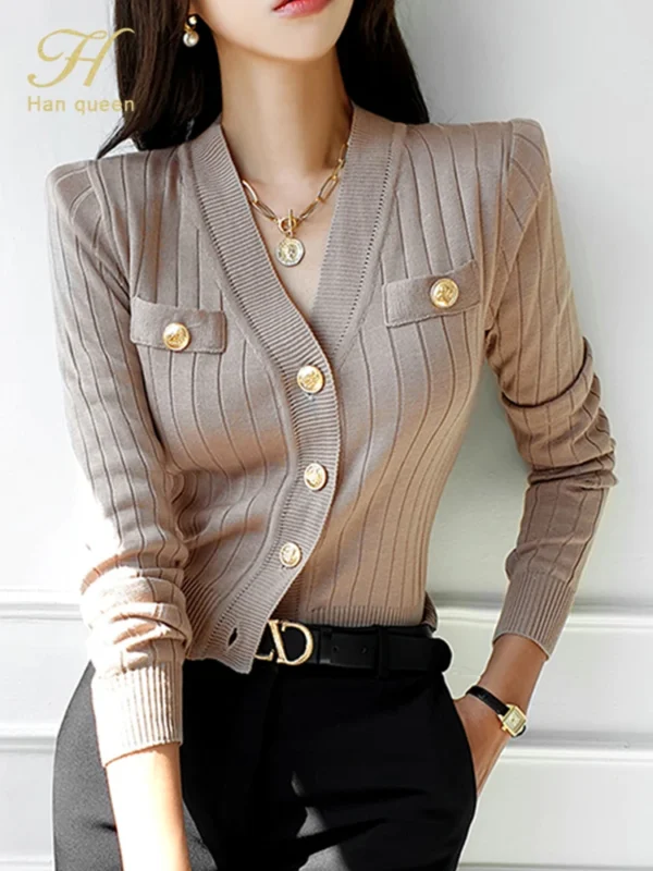 Chic V-Neck Knitted Cardigan for Women - Cozy Autumn Essential
