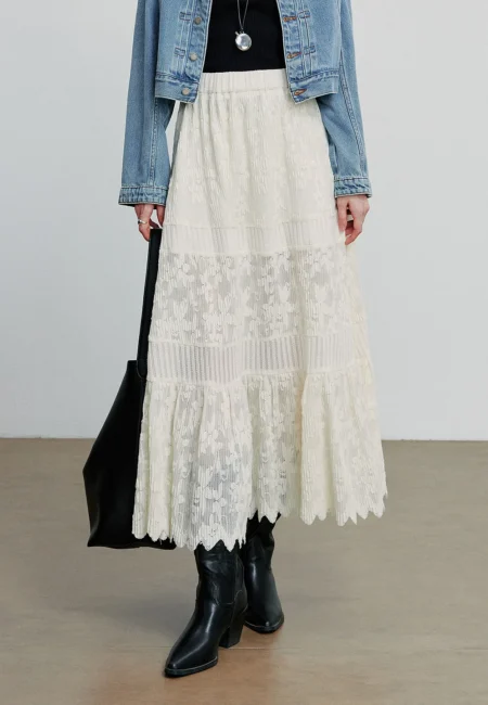 Boho Lace A-Line Skirt for Women - Ankle Length Elegance