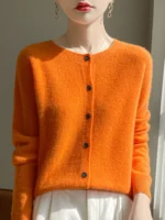 Luxurious Women's Merino Wool Cardigan - Chic O-Neck Knitwear - Image 6
