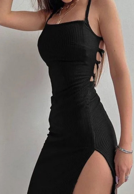 Elegant Backless Black Suspender Dress for Summer Parties