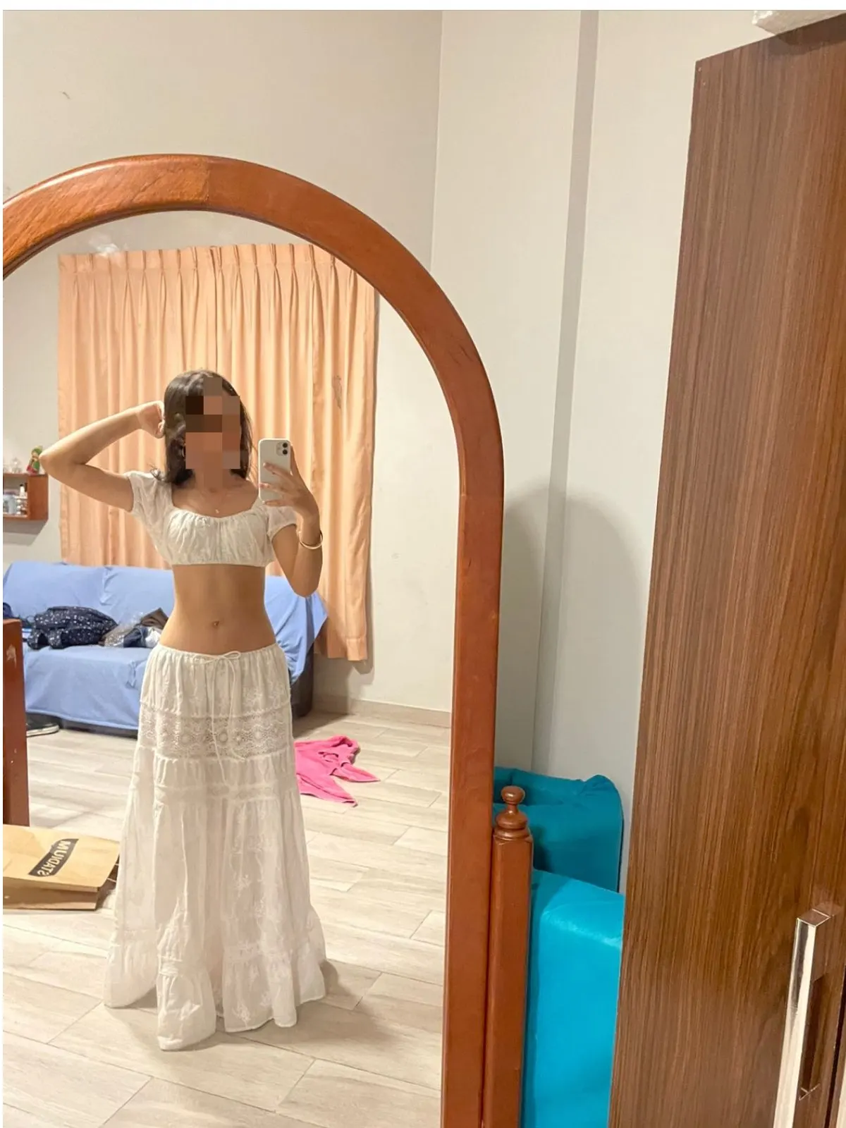Women's White A-Line Skirt Set - Slash Neck Beach Comfort photo review