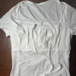 Trendy White Knitted Tee with Patch - Summer Style Essential photo review