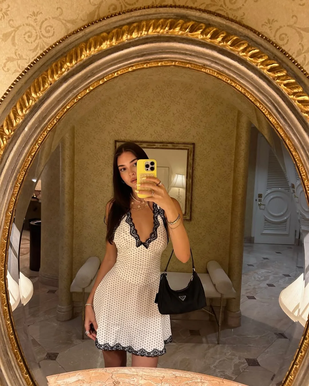 Elegant White Lace Polka Dot V-Neck Summer Dress photo review