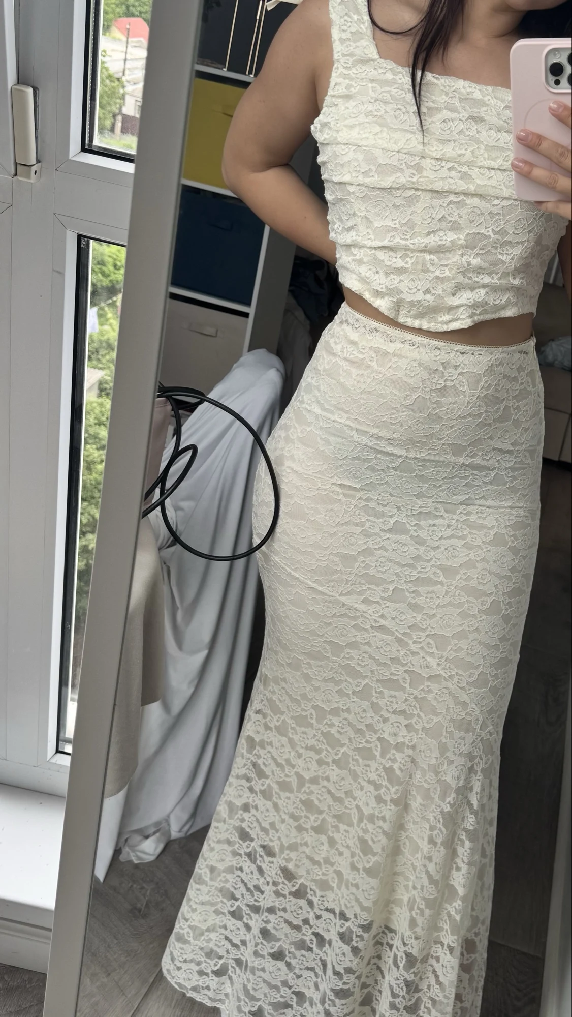 Elegant Women's Lace-Up Maxi Skirt Set Wedding Guest photo review