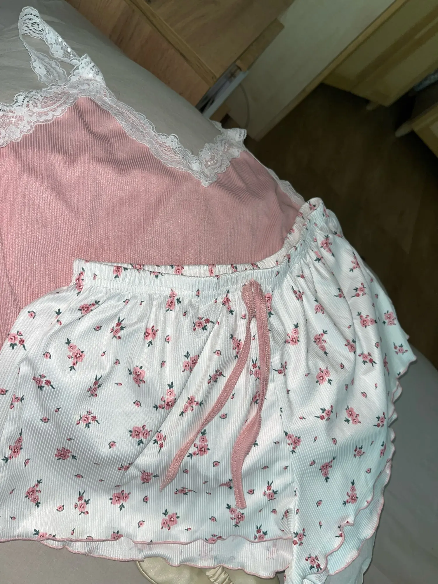 Lace-Trimmed Two-Piece Camisole & Shorts Sleep Set photo review
