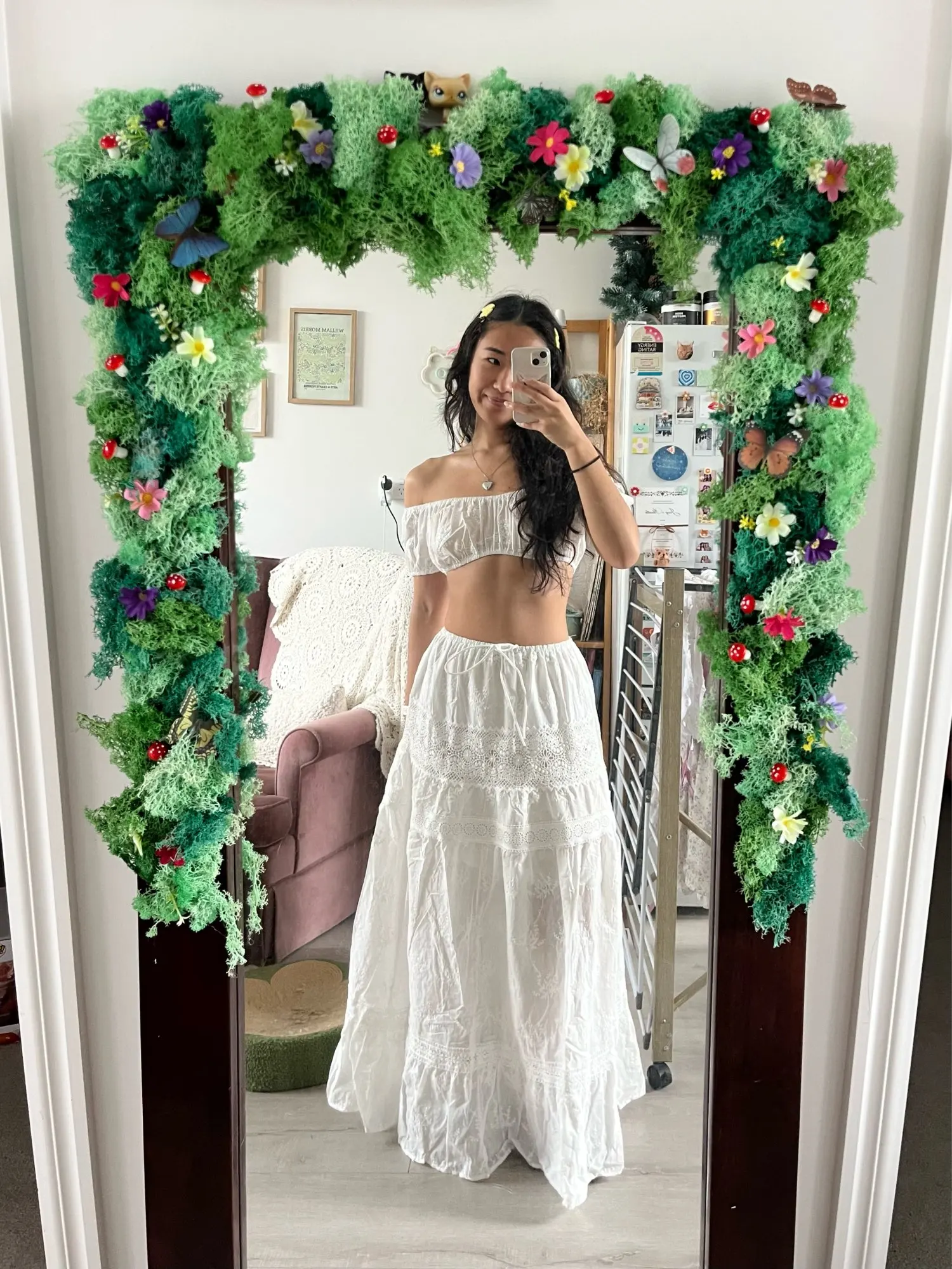 Women's White A-Line Skirt Set - Slash Neck Beach Comfort photo review