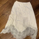Asymmetrical Lace Maxi Skirt - Tatting Detail A-Line White Green photo review